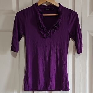 💜 GNW Purple Ruffled V-Neck 3/4 Sleeve Top – Size S 💜